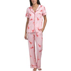 89TH & MADISON 2pc Bow Print Short Sleeve Notch Pajama Set